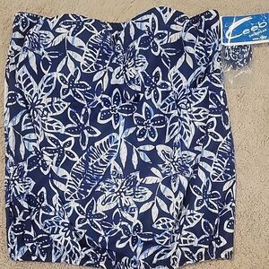 Ceeb Blue Floral 2 piece Swimsuit size 16.  Bandeau top & swim skirt NWT